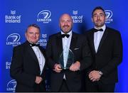 4 June 2022; Ian Morgan, left, Terenure RFC first team manager Mark Hamilton and Jack Conan during the Leinster Rugby Awards Ball at The Clayton Hotel Burlington Road in Dublin. The Leinster Rugby Awards Ball was a celebration of the 2021/22 Leinster Rugby season to date. Photo by Brendan Moran/Sportsfile