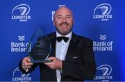 4 June 2022; Terenure RFC first team manager Mark Hamilton with the Senior Club of the Year award during the Leinster Rugby Awards Ball at The Clayton Hotel Burlington Road in Dublin. The Leinster Rugby Awards Ball was a celebration of the 2021/22 Leinster Rugby season to date. Photo by Brendan Moran/Sportsfile