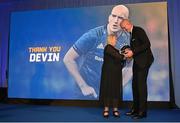 4 June 2022; Retiree Devin Toner is presented a cap by Incoming Leinster Rugby president Debbie Carty during the Leinster Rugby Awards Ball at The Clayton Hotel Burlington Road in Dublin. The Leinster Rugby Awards Ball was a celebration of the 2021/22 Leinster Rugby season to date. Photo by Harry Murphy/Sportsfile