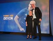 4 June 2022; Retiree Devin Toner is presented a cap by Incoming Leinster Rugby president Debbie Carty during the Leinster Rugby Awards Ball at The Clayton Hotel Burlington Road in Dublin. The Leinster Rugby Awards Ball was a celebration of the 2021/22 Leinster Rugby season to date. Photo by Harry Murphy/Sportsfile