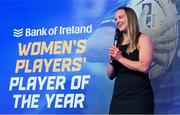 4 June 2022; Bank of Ireland Womens Player's Player of the Year Michelle Claffey speaks during the Leinster Rugby Awards Ball at The Clayton Hotel Burlington Road in Dublin. The Leinster Rugby Awards Ball was a celebration of the 2021/22 Leinster Rugby season to date. Photo by Harry Murphy/Sportsfile