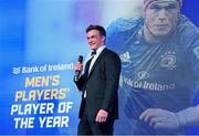 4 June 2022; Bank of Ireland Mens Player's Player of the Year Josh van der Flier speaks during the Leinster Rugby Awards Ball at The Clayton Hotel Burlington Road in Dublin. The Leinster Rugby Awards Ball was a celebration of the 2021/22 Leinster Rugby season to date. Photo by Harry Murphy/Sportsfile