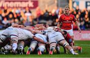 3 June 2022; Craig Casey of Munster view the scrum during the United Rugby Championship Quarter-Final match between Ulster and Munster at Kingspan Stadium in Belfast. Photo by Ben McShane/Sportsfile