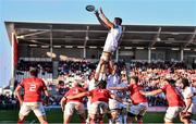 3 June 2022; Alan O'Connor of Ulster wins possession in the lineout during the United Rugby Championship Quarter-Final match between Ulster and Munster at Kingspan Stadium in Belfast. Photo by Ben McShane/Sportsfile