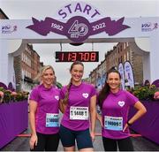 5 June 2022; In attendance are Vhi ambassadors, from left, Aimee Connolly Rozanna Purcell and Dearbhla Toal before the 2022 Vhi Women’s Mini Marathon in Dublin. 20,000 Women from all over the country took to the streets of Dublin to run, walk and jog the 10km route, raising much needed funds for hundreds of charities around the country. For further information please log on to www.vhiwomensminimarathon.ie Photo by Sam Barnes/Sportsfile