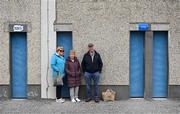 5 June 2022; Clare supporters Mary Gallagher, left, with Bríd and Johnny McMahon, from Kilkishen, await the opening of the stiles for the Munster GAA Hurling Senior Championship Final match between Limerick and Clare at Semple Stadium in Thurles, Tipperary. Photo by Ray McManus/Sportsfile