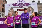 5 June 2022; In attendance are Vhi ambassadors, from left, Aimee Connolly, Rozanna Purcell, David Gillick, and Dearbhla Toal before the 2022 Vhi Women’s Mini Marathon in Dublin. 20,000 Women from all over the country took to the streets of Dublin to run, walk and jog the 10km route, raising much needed funds for hundreds of charities around the country. For further information please log on to www.vhiwomensminimarathon.ie Photo by Sam Barnes/Sportsfile