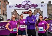 5 June 2022; In attendance are Vhi ambassadors, from left, Aimee Connolly, Rozanna Purcell, David Gillick, and Dearbhla Toal before the 2022 Vhi Women’s Mini Marathon in Dublin. 20,000 Women from all over the country took to the streets of Dublin to run, walk and jog the 10km route, raising much needed funds for hundreds of charities around the country. For further information please log on to www.vhiwomensminimarathon.ie Photo by Sam Barnes/Sportsfile