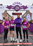 June 2022; In attendance are Vhi ambassadors, from left, Aimee Connolly, Rozanna Purcell, David Gillick, and Dearbhla Toal before the 2022 Vhi Women’s Mini Marathon in Dublin. 20,000 Women from all over the country took to the streets of Dublin to run, walk and jog the 10km route, raising much needed funds for hundreds of charities around the country. For further information please log on to www.vhiwomensminimarathon.ie Photo by Sam Barnes/Sportsfile