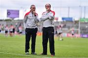 5 June 2022; Tyrone joint-managers Brian Dooher, left, and Feargal Logan before the GAA Football All-Ireland Senior Championship Round 1 match between Armagh and Tyrone at Athletic Grounds in Armagh. Photo by Ben McShane/Sportsfile