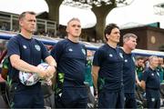 4 June 2022; Republic of Ireland goalkeeping coach Dean Kiely, second from left, with Damien Doyle, head of athletic performance, left, coach Keith Andrews and manager Stephen Kenny, right, before the UEFA Nations League B group 1 match between Armenia and Republic of Ireland at Vazgen Sargsyan Republican Stadium in Yerevan, Armenia. Photo by Stephen McCarthy/Sportsfile