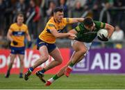 4 June 2022; Daithí McGowan of Meath in action against Conor Jordan of Clare during the GAA Football All-Ireland Senior Championship Round 1 match between Clare and Meath at Cusack Park in Ennis, Clare. Photo by Seb Daly/Sportsfile