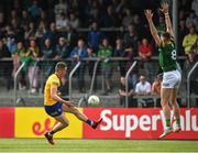 4 June 2022; Eoin Cleary of Clare in action against Bryan Menton of Meath during the GAA Football All-Ireland Senior Championship Round 1 match between Clare and Meath at Cusack Park in Ennis, Clare. Photo by Seb Daly/Sportsfile