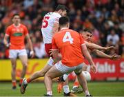 5 June 2022; Conor McKenna of Tyrone shoots to score his side's first goal during the GAA Football All-Ireland Senior Championship Round 1 match between Armagh and Tyrone at Athletic Grounds in Armagh. Photo by Ramsey Cardy/Sportsfile