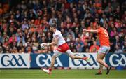 5 June 2022; Matthew Donnelly of Tyrone in action against Aaron McKay of Armagh during the GAA Football All-Ireland Senior Championship Round 1 match between Armagh and Tyrone at Athletic Grounds in Armagh. Photo by Ramsey Cardy/Sportsfile