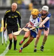 5 June 2022; Niamh Rockett of Waterford is tackled by Niamh Treacy of Tipperary during the Glen Dimplex Senior Camogie Championship match between Tipperary and Waterford at Semple Stadium in Thurles, Tipperary. Photo by Ray McManus/Sportsfile