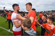 5 June 2022; Rian O'Neill of Armagh and Pádraig Hampsey of Tyrone after the GAA Football All-Ireland Senior Championship Round 1 match between Armagh and Tyrone at Athletic Grounds in Armagh.