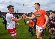 5 June 2022; Rian O'Neill of Armagh and Michael McKernan of Tyrone after the GAA Football All-Ireland Senior Championship Round 1 match between Armagh and Tyrone at Athletic Grounds in Armagh.