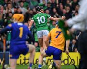 5 June 2022; Gearoid Hegarty of Limerick celebrates his 27th minute goal during the Munster GAA Hurling Senior Championship Final match between Limerick and Clare at Semple Stadium in Thurles, Tipperary. Photo by Ray McManus/Sportsfile