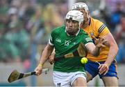 5 June 2022; Aaron Gillane of Limerick in action against Conor Cleary of Clare during the Munster GAA Hurling Senior Championship Final match between Limerick and Clare at FBD Semple Stadium in Thurles, Tipperary. Photo by Piaras Ó Mídheach/Sportsfile