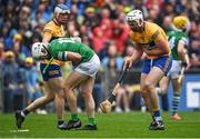 5 June 2022; Aaron Gillane of Limerick and Conor Cleary of Clare during the Munster GAA Hurling Senior Championship Final match between Limerick and Clare at FBD Semple Stadium in Thurles, Tipperary. Photo by Piaras Ó Mídheach/Sportsfile