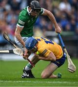 5 June 2022; Shane O'Donnell of Clare in action against Diarmaid Byrnes of Limerick during the Munster GAA Hurling Senior Championship Final match between Limerick and Clare at FBD Semple Stadium in Thurles, Tipperary. Photo by Piaras Ó Mídheach/Sportsfile
