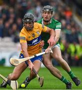 5 June 2022; Cathal Malone of Clare in action against Aaron Gillane and Conor Boylan of Limerick during the Munster GAA Hurling Senior Championship Final match between Limerick and Clare at FBD Semple Stadium in Thurles, Tipperary. Photo by Brendan Moran/Sportsfile