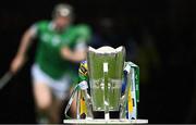 5 June 2022; The Mick Mackey cup as Limerick captain Declan Hannon leads his side onto the pitch before the Munster GAA Hurling Senior Championship Final match between Limerick and Clare at FBD Semple Stadium in Thurles, Tipperary. Photo by Brendan Moran/Sportsfile