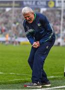 5 June 2022; Limerick manager John Kiely celebrates a late score by his side during the Munster GAA Hurling Senior Championship Final match between Limerick and Clare at FBD Semple Stadium in Thurles, Tipperary. Photo by Brendan Moran/Sportsfile
