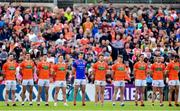 5 June 2022; Armagh players stand for the playing of Amhrán na bhFiann before the GAA Football All-Ireland Senior Championship Round 1 match between Armagh and Tyrone at Athletic Grounds in Armagh. Photo by Ben McShane/Sportsfile