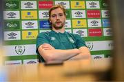 6 June 2022; Goalkeeper Caoimhin Kelleher during a Republic of Ireland press conference at FAI Headquarters in Abbotstown, Dublin. Photo by Stephen McCarthy/Sportsfile