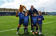 4 June 2022; Leinster Mascots Joanne, Tony and Tara McDonnell, with Leo the Lion and Devin Toner before the United Rugby Championship Quarter-Final match between Leinster and Glasgow Warriors at RDS Arena in Dublin. Photo by Harry Murphy/Sportsfile