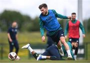 6 June 2022; Ryan Manning in action against CJ Hamilton during a Republic of Ireland training session at the FAI National Training Centre in Abbotstown, Dublin. Photo by Stephen McCarthy/Sportsfile
