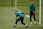 6 June 2022; Goalkeepers James Talbot, left, and Caoimhin Kelleher during a Republic of Ireland training session at the FAI National Training Centre in Abbotstown, Dublin. Photo by Stephen McCarthy/Sportsfile