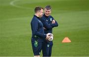6 June 2022; Manager Stephen Kenny and Andrew Morrissey, STATSports analyst, left, during a Republic of Ireland training session at the FAI National Training Centre in Abbotstown, Dublin. Photo by Stephen McCarthy/Sportsfile