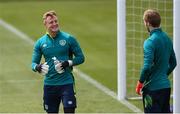 6 June 2022; Goalkeepers James Talbot, left, and Caoimhin Kelleher during a Republic of Ireland training session at the FAI National Training Centre in Abbotstown, Dublin. Photo by Stephen McCarthy/Sportsfile