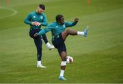 6 June 2022; Michael Obafemi and Scott Hogan, left, during a Republic of Ireland training session at the FAI National Training Centre in Abbotstown, Dublin. Photo by Stephen McCarthy/Sportsfile