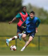 6 June 2022; Michael Obafemi, left, and Darragh Lenihan during a Republic of Ireland training session at the FAI National Training Centre in Abbotstown, Dublin. Photo by Stephen McCarthy/Sportsfile