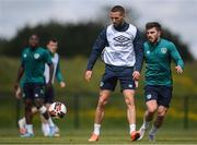 6 June 2022; Conor Hourihane and Ryan Manning, right, during a Republic of Ireland training session at the FAI National Training Centre in Abbotstown, Dublin. Photo by Stephen McCarthy/Sportsfile