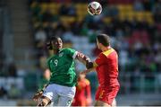 6 June 2022; Joshua Ogunfaolu-Kayode of Republic of Ireland in action against Anto Babic of Montenegro during the UEFA European U21 Championship qualifying group F match between Republic of Ireland and Montenegro at Tallaght Stadium in Dublin. Photo by Seb Daly/Sportsfile