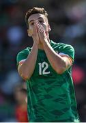6 June 2022; Conor Noss of Republic of Ireland reacts after seeing his shot on goal saved during the UEFA European U21 Championship qualifying group F match between Republic of Ireland and Montenegro at Tallaght Stadium in Dublin. Photo by Seb Daly/Sportsfile