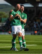 6 June 2022; Will Smallbone of Republic of Ireland celebrates with teammate Eiran Cashin after scoring his side's first goal during the UEFA European U21 Championship qualifying group F match between Republic of Ireland and Montenegro at Tallaght Stadium in Dublin. Photo by Eóin Noonan/Sportsfile