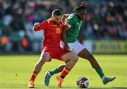 6 June 2022; Tayo Adaramola of Republic of Ireland in action against Zaim Divanovic of Montenegro during the UEFA European U21 Championship qualifying group F match between Republic of Ireland and Montenegro at Tallaght Stadium in Dublin. Photo by Seb Daly/Sportsfile
