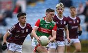 6 May 2022; Dara Hurley of Mayo in action against Eanna Monaghan of Galway during the Electric Ireland Connacht GAA Football Minor Championship Final match between Galway and Mayo at Hastings Insurance MacHale Park in Castlebar, Mayo. Photo by Piaras Ó Mídheach/Sportsfile
