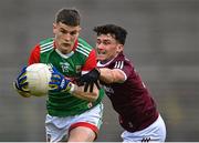 6 May 2022; Niall Hurley of Mayo in action against Tomás Farthing of Galway during the Electric Ireland Connacht GAA Football Minor Championship Final match between Galway and Mayo at Hastings Insurance MacHale Park in Castlebar, Mayo. Photo by Piaras Ó Mídheach/Sportsfile