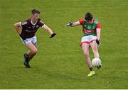 6 May 2022; Dylan Gallagher of Mayo in action against Mark Mannion of Galway during the Electric Ireland Connacht GAA Football Minor Championship Final match between Galway and Mayo at Hastings Insurance MacHale Park in Castlebar, Mayo. Photo by Piaras Ó Mídheach/Sportsfile