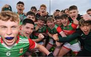 6 May 2022; Mayo players, including James Maheady, 10, celebrate after their side's victory in the Electric Ireland Connacht GAA Football Minor Championship Final match between Galway and Mayo at Hastings Insurance MacHale Park in Castlebar, Mayo. Photo by Piaras Ó Mídheach/Sportsfile