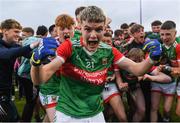 6 May 2022; Zac Collins of Mayo celebrates after his side's victory in the Electric Ireland Connacht GAA Football Minor Championship Final match between Galway and Mayo at Hastings Insurance MacHale Park in Castlebar, Mayo. Photo by Piaras Ó Mídheach/Sportsfile