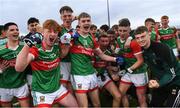 6 May 2022; Mayo players, including Zac Collins, 21, celebrate after their side's victory in the Electric Ireland Connacht GAA Football Minor Championship Final match between Galway and Mayo at Hastings Insurance MacHale Park in Castlebar, Mayo. Photo by Piaras Ó Mídheach/Sportsfile