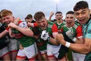 6 May 2022; Mayo players, including James Maheady, centre, celebrate after their side's victory in the Electric Ireland Connacht GAA Football Minor Championship Final match between Galway and Mayo at Hastings Insurance MacHale Park in Castlebar, Mayo. Photo by Piaras Ó Mídheach/Sportsfile